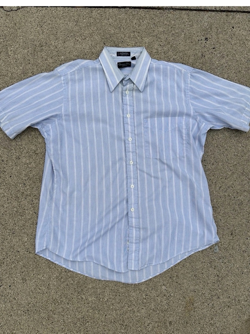 Vtg 80s ,90s Christian Dior Monsieur Blue Striped Button Up Short Sleeve Shirt L